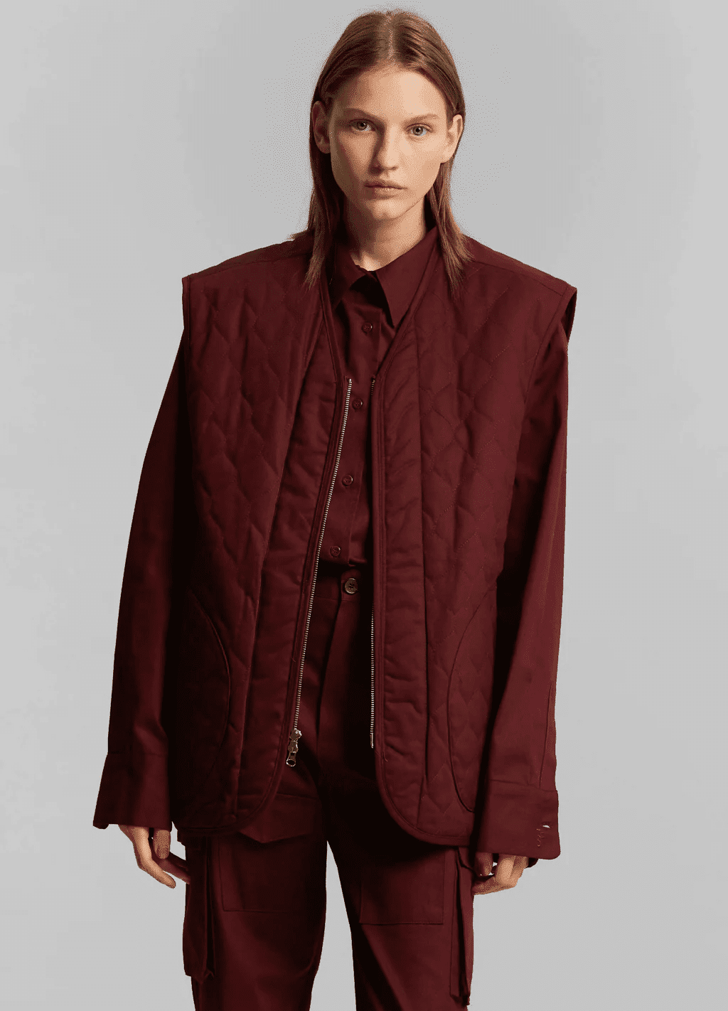 Burgundy Pocket Sleeveless Jackets - L