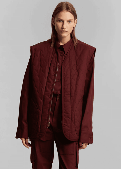 Burgundy Pocket Sleeveless Jackets - Tapita Demo Store